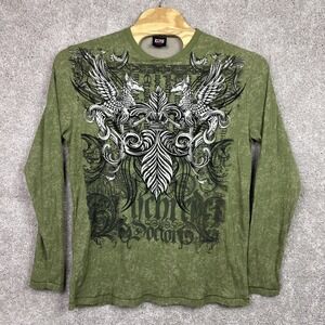 VTG Y2K MMA Elite Shirt Waffle Knit Thermal Fleur De Lis Mens LS Green‎ XX-Large